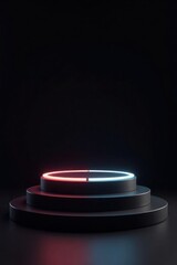Dark Platform with Red and Blue Neon Circular Light