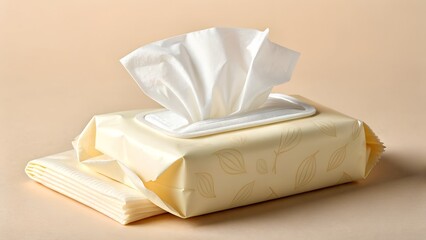A stack of wet wipes on a beige background