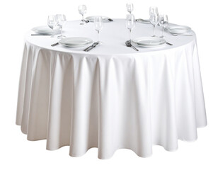  Round Table Draped with White Cloth, Isolated on Transparent Background PNG