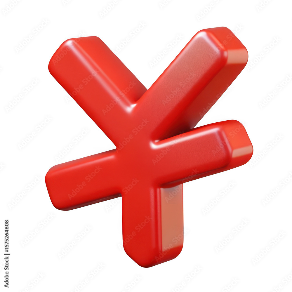 Poster 3d render of red yen symbol isolated on transparent background