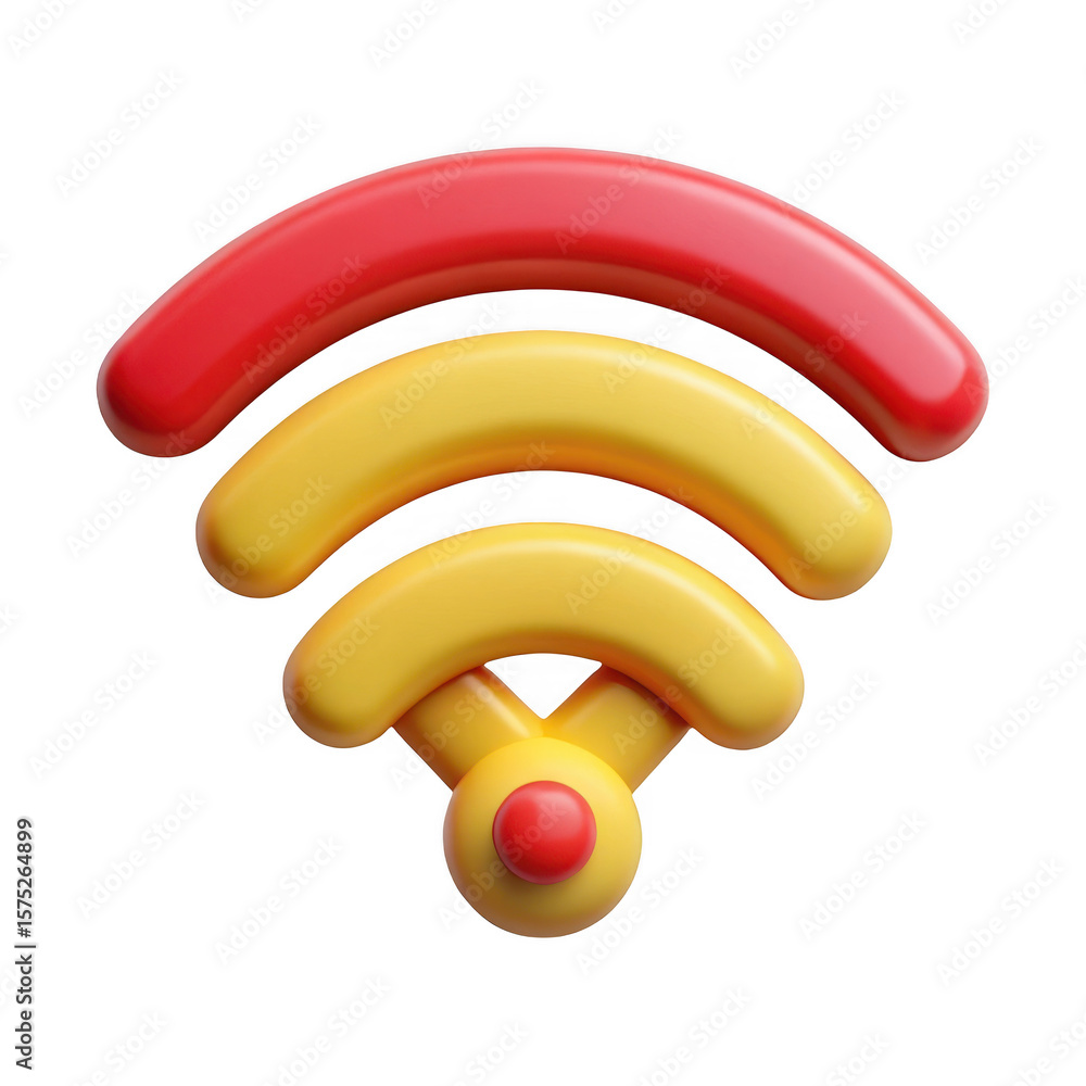 Poster 3d realistic wifi signal icon yellow and red isolated on transparent background