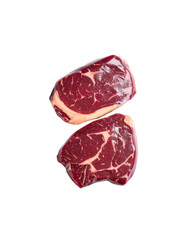 Obraz premium Beef steak vacuum sealed Isolated on Transparent or White Background