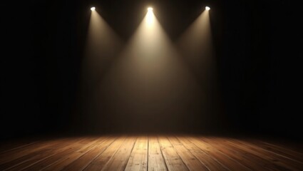 Dark Room Wooden Floor Three Warm Spotlights stage lighting