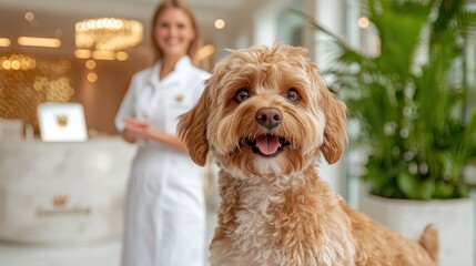 Happy Poodle at Pet Spa Reception