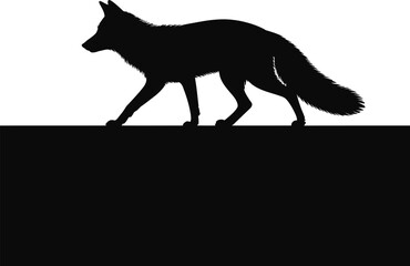 Black fox silhouette walking over dark surface white