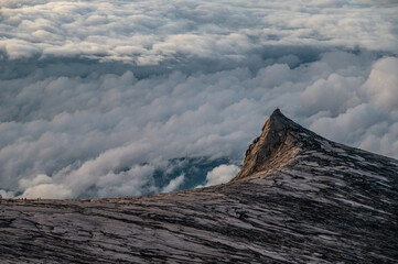 Scenery view of an iconic peak named South Peak on Mt.Kinabalu, Malaysia before sunrise. Mount...