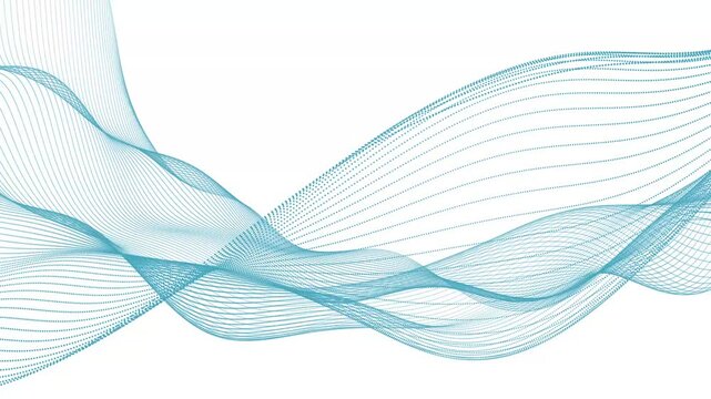 Flowing blue wavy lines of particles on white
