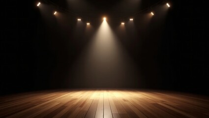 Dark Stage Warm Lighting Wooden Floor Spotlights image