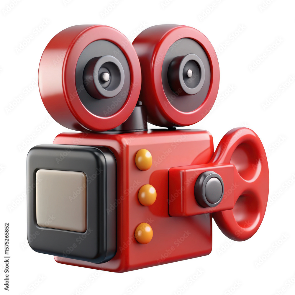 Poster 3d render of a retro movie camera isolated on transparent background
