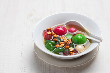 Wedang ronde. Traditional drink made from ginger, sticky rice balls, and peanuts. 