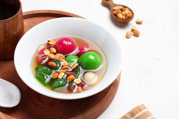 Wedang ronde. Traditional drink made from ginger, sticky rice balls, and peanuts. 
