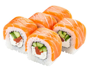 Maki. Salmon Roll Isolated on Transparent or White Background