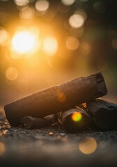 Sunset Glow on Charcoals A Close-Up View of Embers at Dusk