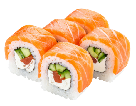Maki. Salmon Roll Isolated on Transparent or White Background