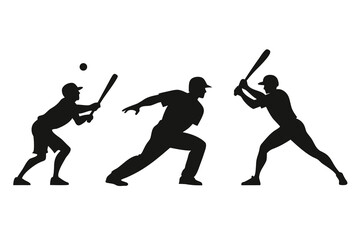 Fototapeta premium Baseball Players Silhouettes Action Poses for Graphic Design