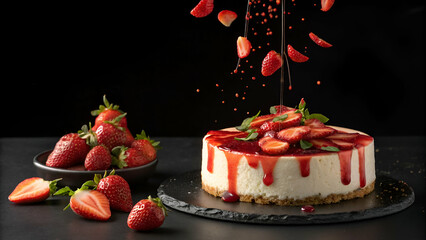 Delicious strawberry cheesecake recipe with fresh strawberries and strawberry sauce for dessert ideas
