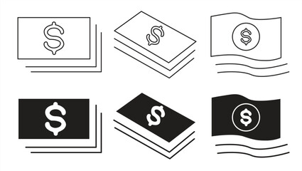 Money Icon, Money and black, Editable Stroke, isolated on white background, vector illustration.