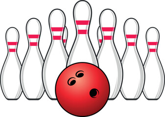 Bowling Ball and Pins Icon – Flat Vector Illustration Isolated on White Background for Sports, Games, and Recreation Design