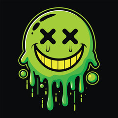 a green liquid dripping smiley face with a smile.