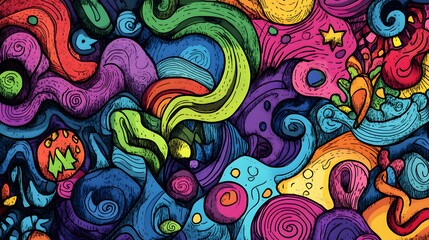 Vibrant abstract design with swirling shapes and colors.