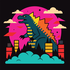 dragon standing on top of a city.