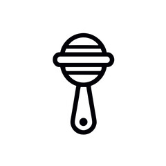 Minimalistic black and white line art illustration of a rattle toy  