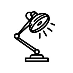 Minimalistic black and white line art illustration of a desk lamp  