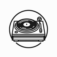 Vintage turntable illustration in black and white design  