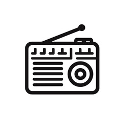 Minimalistic black and white line art illustration of a radio  