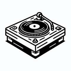 Vintage turntable with vinyl record and stylus in black design  