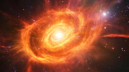 Obraz premium A swirling nebula of vibrant orange hues in deep space.