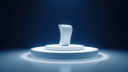 White Curved Object on Circular Platform Blue Background