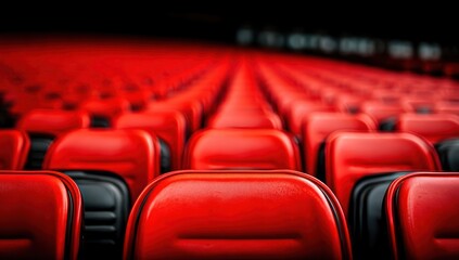 Fototapeta premium Rows of red seats in a stadium