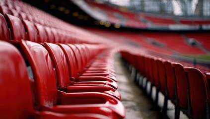 Rows of red stadium seats