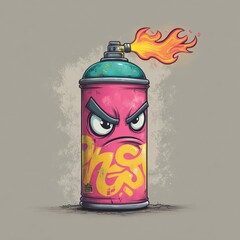 Animated spray can illustration with fiery outburst conveying artistic fury and creative rebellion