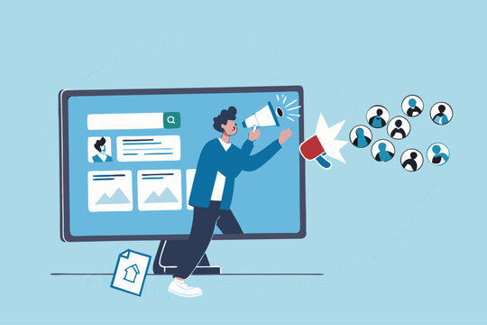 Lead generation, marketing campaign to attract client, customer or user to visit website, SEO strategy or traffic, online media advertising concept, marketing businessman draw customer to website.