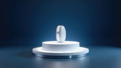 White Smoke Detector on Illuminated Platform Dark Blue Background