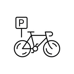 Bicycle parking line icon. Bike park sign. Public transport place symbol. Minimal line illustration background. Bicycle parking line icon pattern banner. White web template concept. Vector