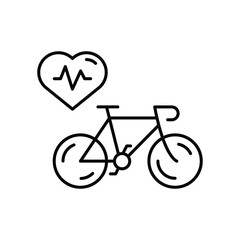 Cardio bike training line icon. Bicycle exercise sign. Gym fit heartbeat symbol. Minimal line illustration background. Cardio bike line icon pattern banner. White web template concept. Vector