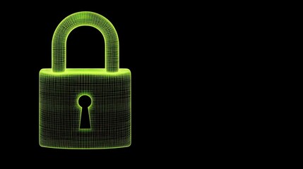 Fototapeta premium Digital Lock - Safeguarding Digital World: A padlock glows against a solid dark surface, conveying security for access and authentication.