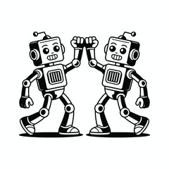 Two Happy Robots Giving Each Other a High Five Illustration