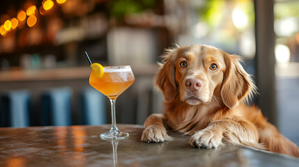 Dog and cocktail at bar funny pet photography animal drink alcoholic beverage cute canine adorable puppy