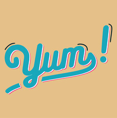 Yum! Retro Typography – Turquoise and Pink Hand Lettered Text for Vintage Food Design, Social Media, and Pop Culture Graphics