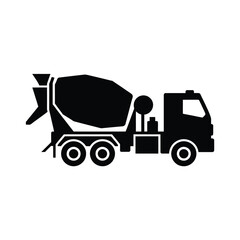 Simple Black and White Cement Mixer Truck Vector Illustration