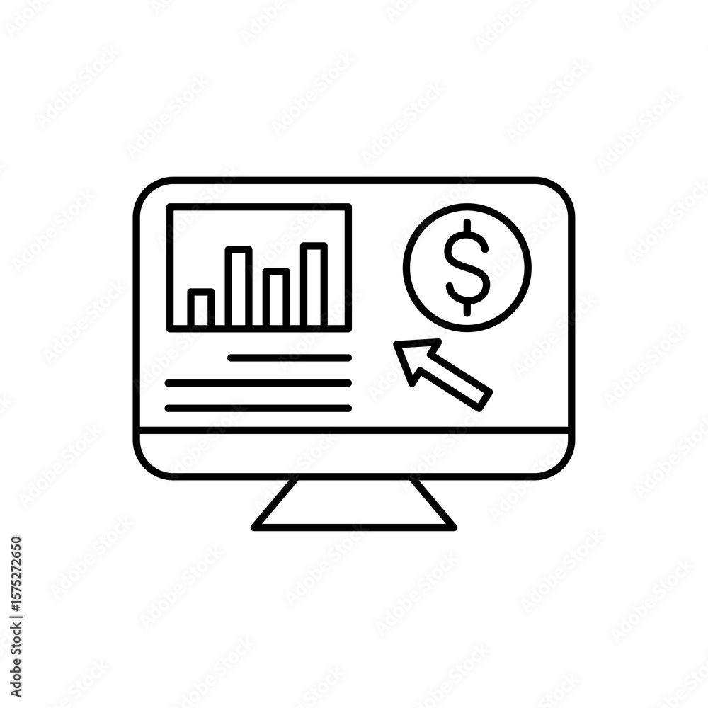 Poster the icon depicts a computer with a dollar and an arrow inside it.