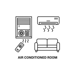 Air Conditioned Room Icon with Remote Sofa and Cooling Units