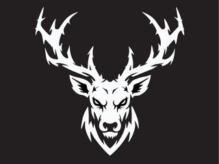 Aggressive Deer Head Silhouette Tribal Style