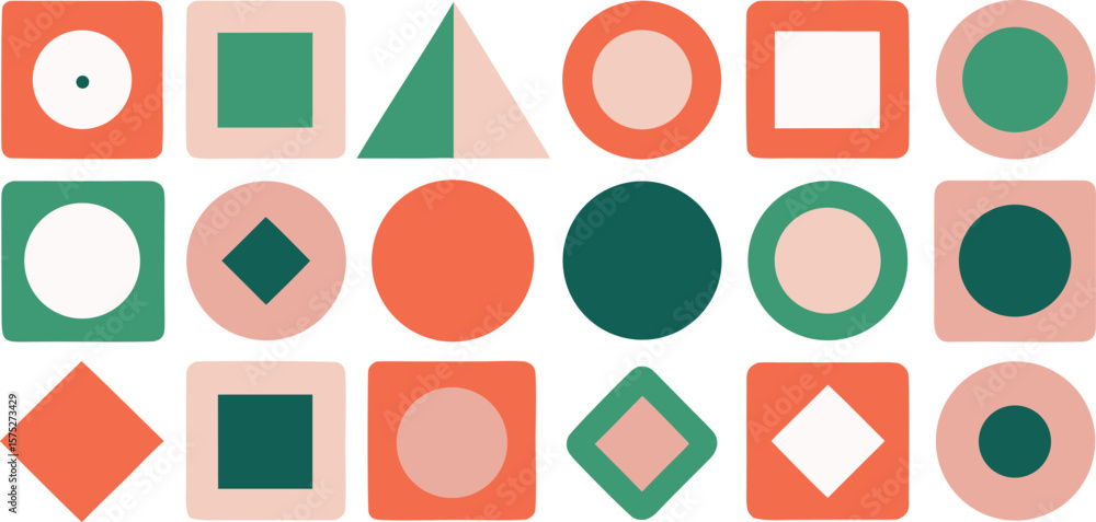 Poster vector art of a vibrant collection of geometric shapes in a playful pattern.