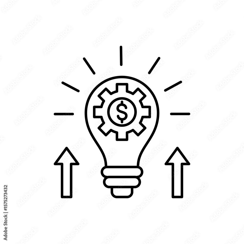 Poster the icon depicts a lamp with a dollar sign inside with an arrow pointing up.