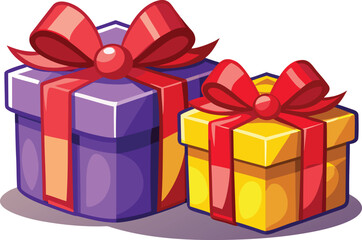 Obraz premium Two Cartoon Gift Boxes with Red Bows Isolated